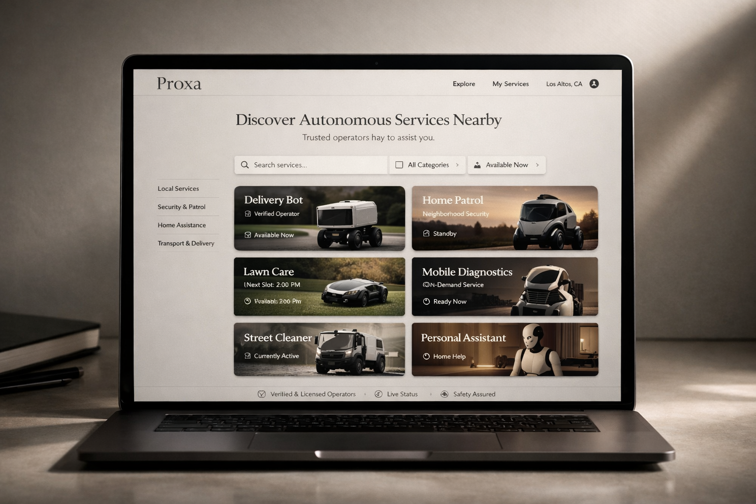 A refined Proxa product mockup for discovering autonomous services